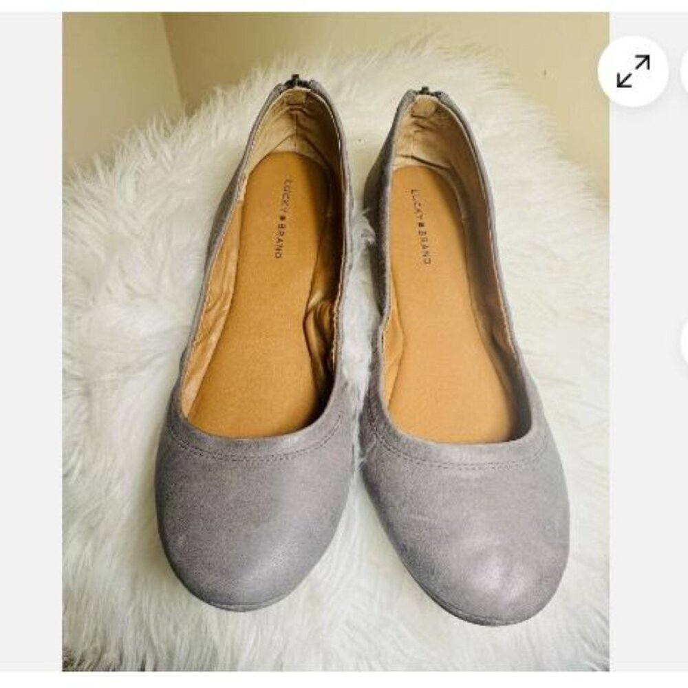 LUCKY BRAND EIKA LEATHER UPPER FLATS Tan Zipper Detail Women size 9.5